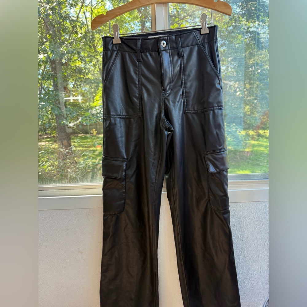 Abercrombie Kids Black Faux Leather Cargo Pants